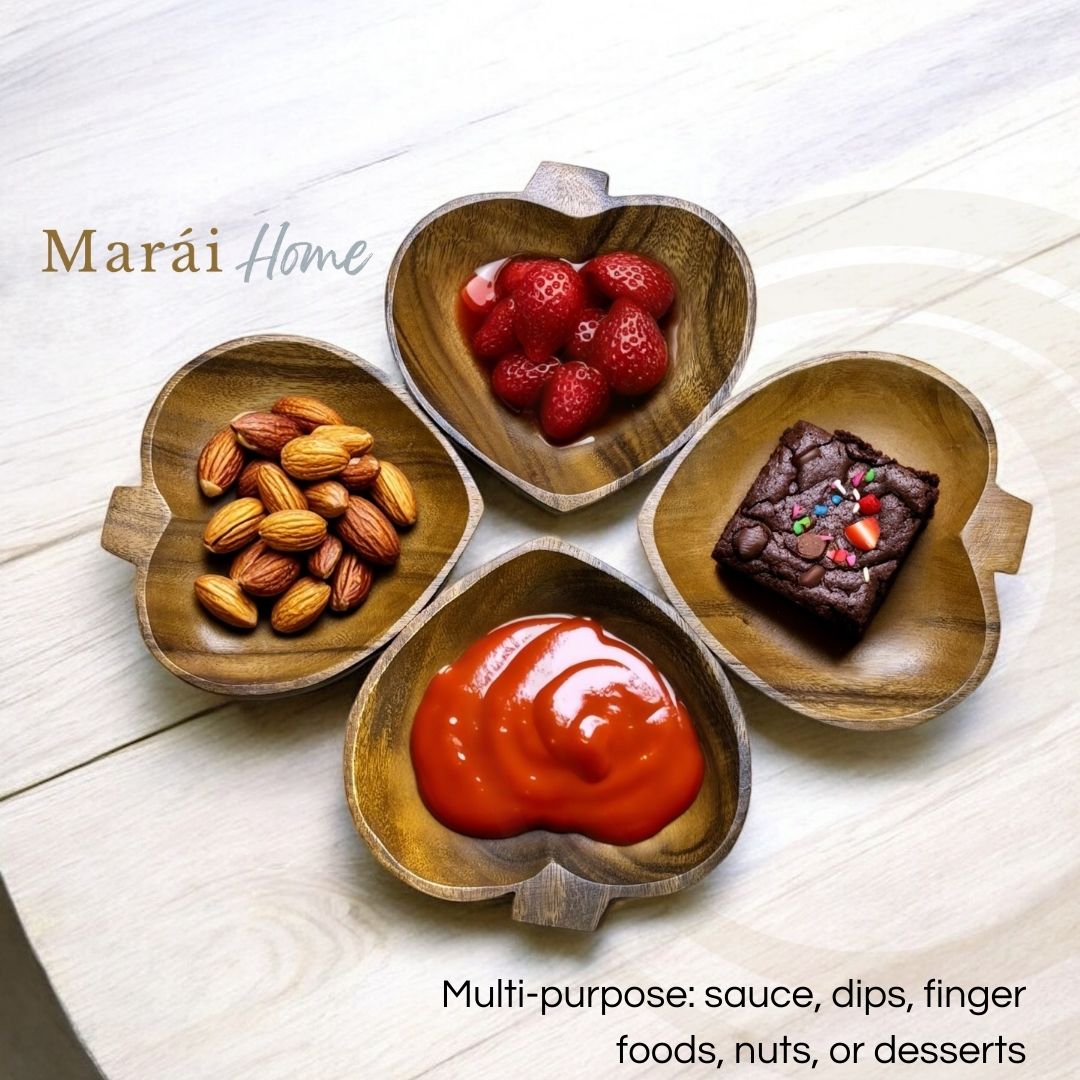 heart bowls saucer acacia wood dinnerware kitchenware