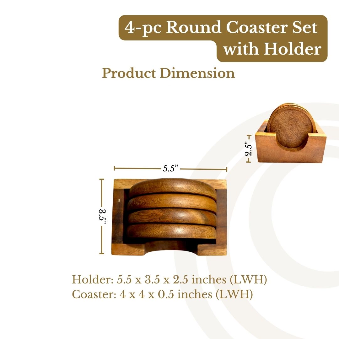 Coaster Set with Holder - Square and Round 4 pcs Set