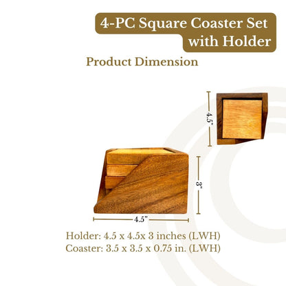 Coaster Set with Holder - Square and Round 4 pcs Set