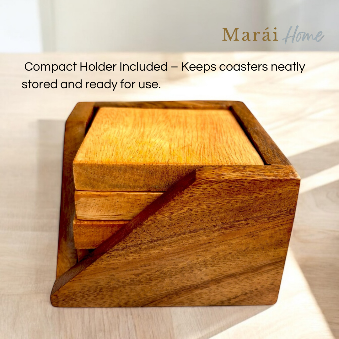 Coaster Set with Holder - Square and Round 4 pcs Set