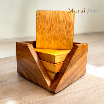 Coaster Set with Holder - Square and Round 4 pcs Set
