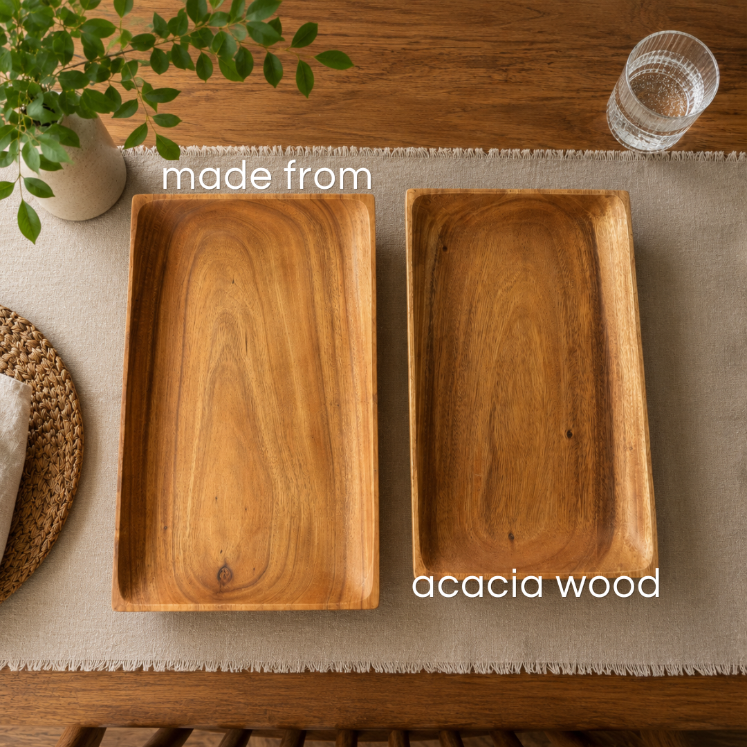 Marai Home Wood Serving Rectangle Tray| Rectangular Serving Platter | Charcuterie Board | Coffee Table Tray | Handmade Wooden Tray