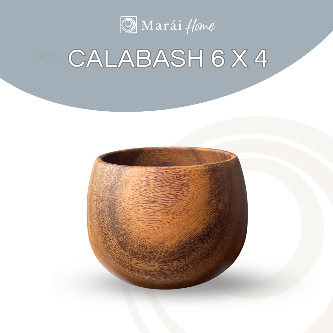 Marai Home Calabash Bowl 6x4Acacia Wood Bowl | Wooden Serving Bowl | Salad Bowl | Snack Bowl | Handmade Wooden Dinnerware | Rustic Kitchen Decor