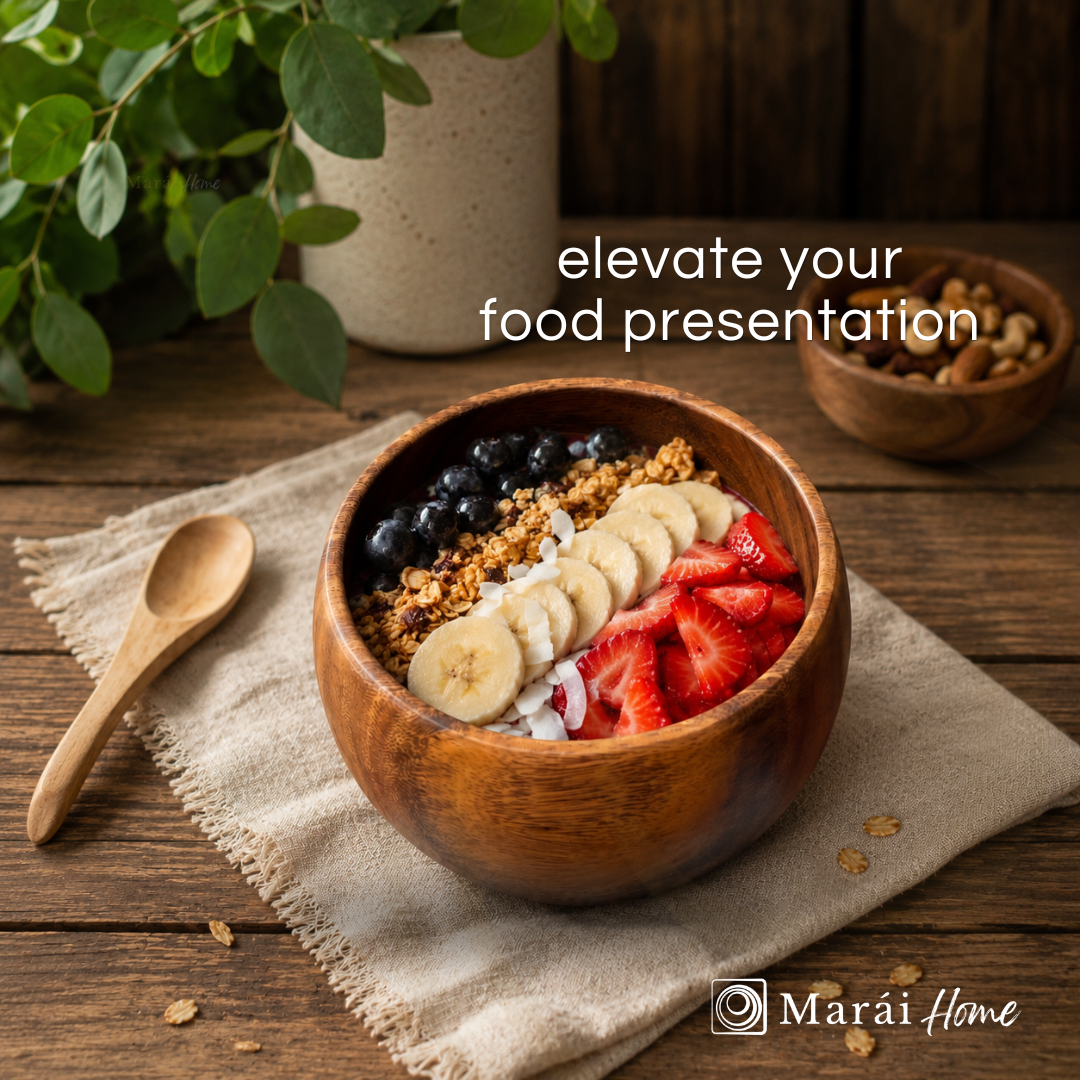Marai Home Calabash Bowl 6x4Acacia Wood Bowl | Wooden Serving Bowl | Salad Bowl | Snack Bowl | Handmade Wooden Dinnerware | Rustic Kitchen Decor