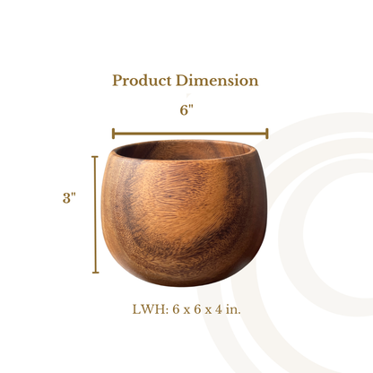 Marai Home Calabash Bowl 6x4Acacia Wood Bowl | Wooden Serving Bowl | Salad Bowl | Snack Bowl | Handmade Wooden Dinnerware | Rustic Kitchen Decor