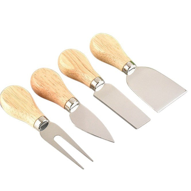 Marai Home 4-piece cheese knife set with natural wood handles and stainless steel blades.