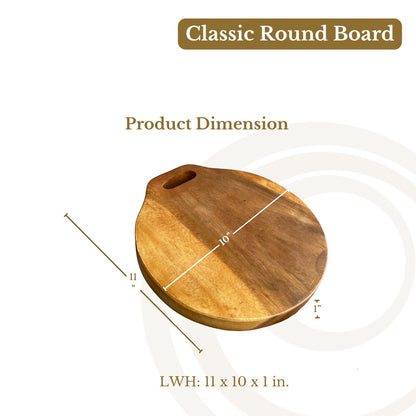 Marai Home Classic Round Acacia Wood Serving Board with Handle, 11 x 10 x 1 inches