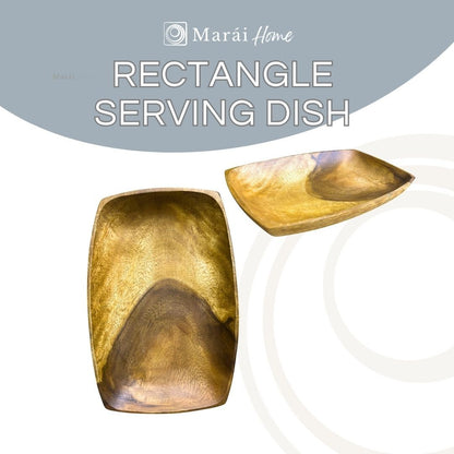 Two Marai Home rectangular serving dishes crafted from polished acacia wood with natural grain patterns.