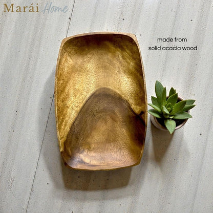 Marai Home rectangle serving dish made from solid acacia wood with a smooth natural grain finish