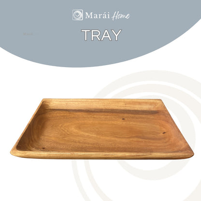 Marai Home rectangular serving tray made from natural acacia wood with a smooth lacquer finish and visible grain