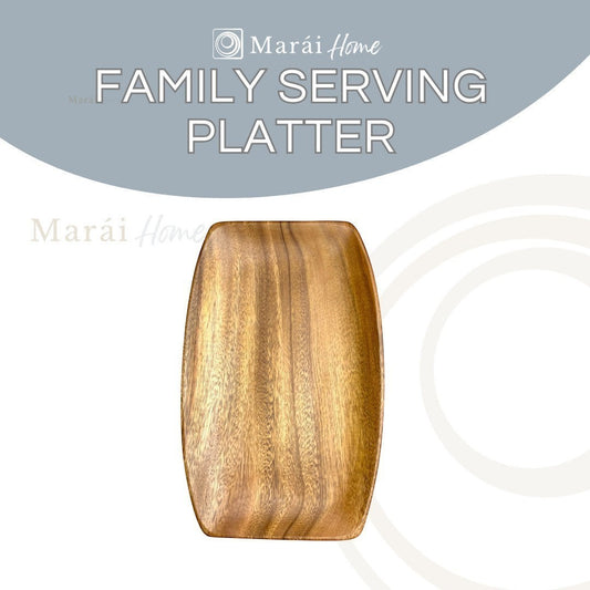Marai Home rectangular wooden family serving platter with natural grain finish for shared meals and appetizers
