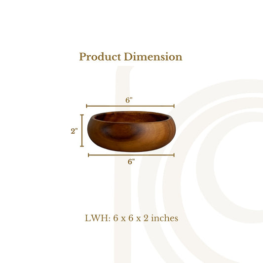 Marai Home 2-inch wooden calabash bowl with 6-inch diameter, shown with dimension labels on a white background.