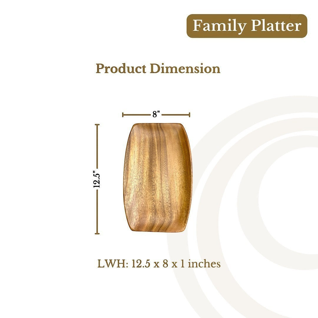 Marai Home rectangular wooden family serving platter with 12.5 by 8 inch dimensions for shared meals and appetizers.