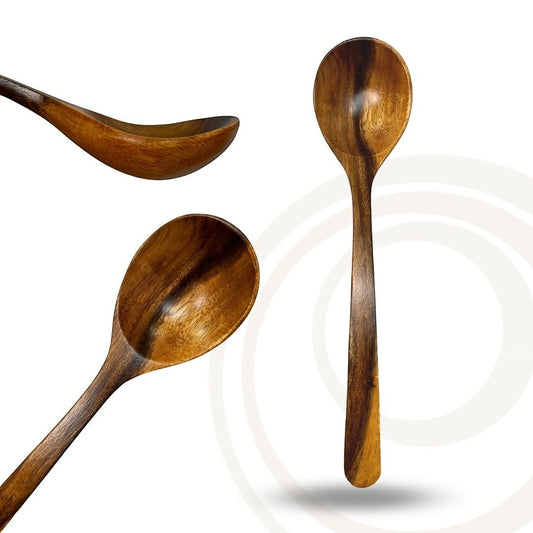 Marai Home wooden soup ladle with a deep bowl and ergonomic handle, natural wood grain.