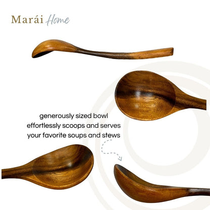 Marai Home wooden soup ladle with a generously sized bowl and ergonomic handle, perfect for serving soups and stews.